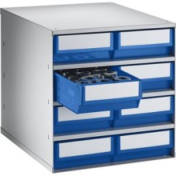 kaiserkraft Armazenagem em gavetas, capacidade de carga do corpo 75 kg, AxLxP 395 x 376 x 400 mm, 8 gavetas, gavetas em azul, Armazenagem em gavetas, capacidade de carga do corpo 75 kg, AxLxP 395 x 376 x 400 mm, 8 gavetas, gavetas em azul. Capacidade de c
