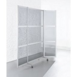 kaiserkraft Biombo dobrável com rodas, dificilmente inflamável, caixilho em alumínio com vidro de segurança temperado, AxLxP 1900 x 2000 x 450 mm, transparente, Biombo dobrável com rodas, dificilmente inflamável, caixilho em alumínio com vidro de seguranç