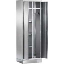 kaiserkraft Cacifo para material de limpeza em aço inoxidável, 5 compartimentos, 1 barra para vestuário, com rodapé, Cacifo para material de limpeza em aço inoxidável, 5 compartimentos, 1 barra para vestuário, com rodapé. Higiénico e anticorrosivo. Adequa