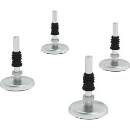 kaiserkraft Conjunto de nivelamento, embalagem de 4 bases, ajustável em altura em 70 mm, Conjunto de nivelamento, embalagem de 4 bases, ajustável em altura em 70 mm. Embalagem de 4 bases com apoio de borracha. Fixação móvel, regulável em altura em 70 mm.