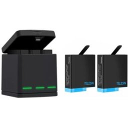 Carregador de Três Canais p/ GoPro Hero 5/6/7/8 + 2 Baterias Incluídas - TELESIN