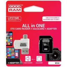 Cartão Memória MicroSD 64GB (CLASS 10) "4-EM-1" c/ Adaptadores SD e PEN USB/OTG - GOODRAM