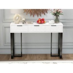 ModernLuxe Mesa consola moderna, com 2 gavetas, pés ajustáveis, Branco e Preto