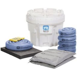 PIG Kit de emergência em bidão de segurança de 76 l , versão universal, absorve 46 l, Kit de emergência em bidão de segurança de 76 l, versão universal, absorve 46 l. Absorve óleos, líquidos de refrigeração, solventes e água. Absorve até 46 l. Recipiente