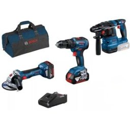 Kit Combo 3 Máquinas Martelo Perfurador GBH 18V-22 Professional + Berbequim GSB 18V-55 + Rebarbadora GWS 18V-7 Pro Deals Bosch 0615990M4APRO1
