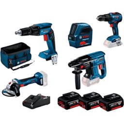 Kit 5 Máquinas GSB 18V-55 + GWS 18V-7 + GBH 18V-21 + GTB 18V-45 + GLL 2-10 + 3 Baterias 18V Bosch