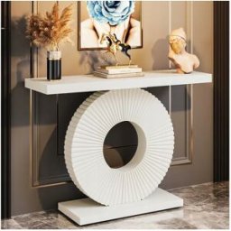Tribesigns Mesa de Console, Móvel de Entrada com Base Circular em Forma, Mesa de Entrada de 100 cm para entrada do Sala, Corredor, 100 x 30 x 79 cm, Branco