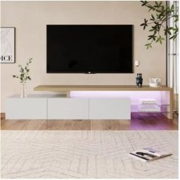 Suporte de TV LED moderno – Branco e Carvalho, 200 cm, com carregador europeu