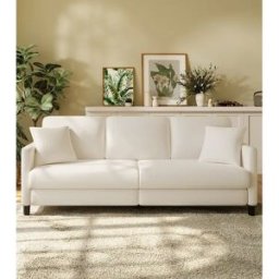 DripeX Sofá de 3 -Sety em Teddy Velvet, sofá grande do sofá direito em madeira maciça, sofre com apoios de braços, 210 x 79 x 89 cm - bege bege