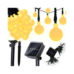 Guirlanda decorativa solar LED, 50 LEDs, 8 funções, 500 mAh, 9,5 m, IP67, branco quente