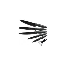 Conjunto de 5 facas de cozinha + descascador mármore/preto