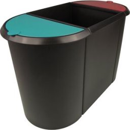 helit Cesto de papéis, plástico , TRIO, com três compartimentos de triagem, tampa verde / vermelha, corpo preto, embalagem de 2 unid., Cesto de papéis, plástico, TRIO, com três compartimentos de triagem, tampa verde / vermelha, corpo preto, embalagem de 2