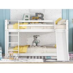 Merax Beliches para 2 pessoas, 2x90x200cm com escorregador e guarda-corpo, Estrutura em pinho, Base de ripas incluída, Branco