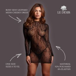 Roxy - Sexy Leopard Mesh Cheeky Dress - One Size - Black