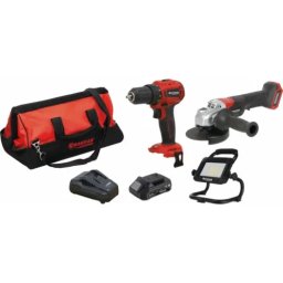 Pack de Ferramentas Sem Fios DRAKKAR 20V Berbequim 40Nm + Rebarbadora 125mm + Projetor LED 35W