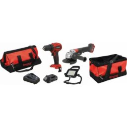 Pack de Ferramentas 20V DRAKKAR Berbequim 40Nm, Rebarbadora 125mm, Projetor LED, 2 Baterias 4Ah e Saco