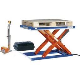 Edmolift Mesa de elevação de forma plana , CxL 1350 x 800 mm, distância de elevação 900 mm, plataforma fechada, 230 V, elemento de comando com o pé, Mesa de elevação de forma plana, CxL 1350 x 800 mm, distância de elevação 900 mm, plataforma fechada, 230