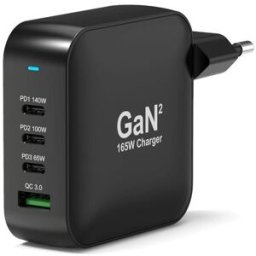 Port Carregador GaN2 USB + 3 x USB-C - 165 W – Preto 165W GAN