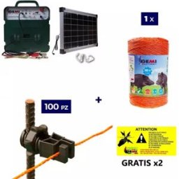 Gemi Elettronica Cerca elétrica kit completo com painel solar: energizador de 12v e 500m de fio de 6mm² para cerca elétrica. gemi