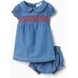 ZIPPY Vestido de ganga com bordado e folhos para recém-nascida, azul Azul 6-9 Months