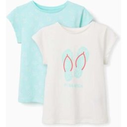 ZIPPY 2 T-shirts de algodão com estampados de verão para menina, azul/branco Azul Claro 3-4 Years