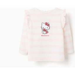 T-shirt de algodão às riscas Hello Kitty para bebé menina, rosa/branco Rosa 24-36 Months
