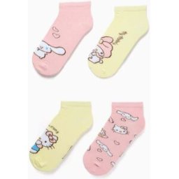 Pack de 4 pares de meias curtas Hello Kitty para menina, rosa/amarelo Misto 23-26