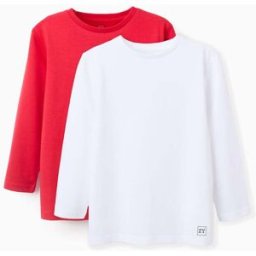 ZIPPY Pack 2 T-shirts de Manga Comprida em Algodão para Menino, Branco/Vermelho Vermelho 8-9 Years