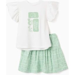 ZIPPY T-shirt de algodão + saia com motivo de praia para menina, branco/verde Branco 11-12 Years