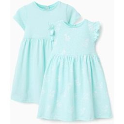 ZIPPY 2 vestidos de manga curta lisos/estampados para bebé menina, azul-claro Azul Claro 12-18 Months