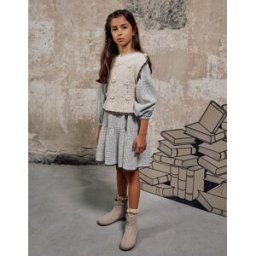 ZIPPY Vestido de algodão às riscas com mangas balão B&S; para menina, branco/cinza Branco 11-12 Years