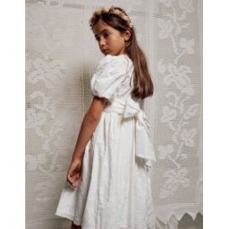 ZIPPY Vestido de algodão com mangas balão e cinto para menina, branco Branco 6-7 Years
