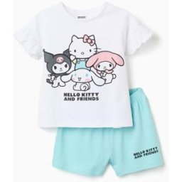 Pijama curto de algodão com estampado Hello Kitty para menina, branco/azul Branco 7-8 Years