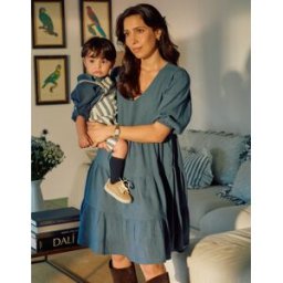 ZIPPY Vestido com mangas balão e recorte You&Me; para mulher, azul Azul L-XL