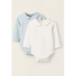 ZIPPY Pack 2 Bodies com Gola Colegial para Recém-Nascido, Branco/Azul Azul Claro 12-18 Months