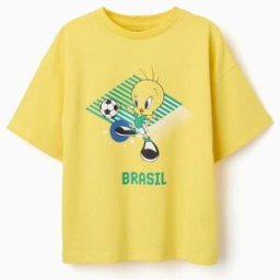 WARNER BROS T-shirt de algodão com estampado do Tweety para criança, amarelo Amarelo 8-9 Years