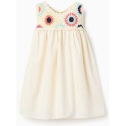 ZIPPY Vestido combinado com flores em crochê para bebé menina, bege-claro Branco 6-9 Months