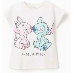 Disney T-shirt de algodão com estampado Stitch e Angel para menina, branco Branco 4-5 Years
