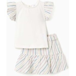 ZIPPY T-shirt + saia-calção com riscas étnicas B&S; para bebé menina, multicolor Branco 12-18 Months