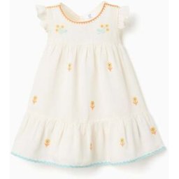 ZIPPY Vestido de algodão e linho com flores para bebé menina, bege-claro Beige 24-36 Months