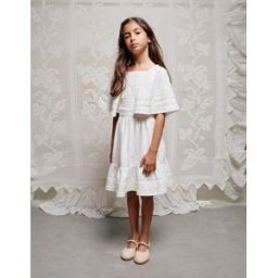 ZIPPY Vestido de algodão com mangas estilo capa e cinto para menina, branco Branco 6-7 Years