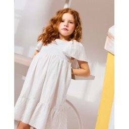 ZIPPY Vestido de algodão às riscas B&S; para menina, branco/amarelo/azul Azul Claro 11-12 Years