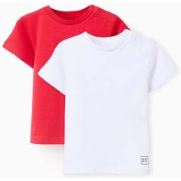 ZIPPY Pack 2 T-shirts Lisas em Algodão para Bebé Menino, Branco/Vermelho Vermelho 24-36 Months