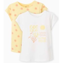 ZIPPY 2 T-shirts de algodão com estampados de verão para menina, amarelo/branco Amarelo 6-7 Years