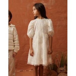 ZIPPY Vestido com mangas balão e flores 3D para menina, branco Branco 5-6 Years