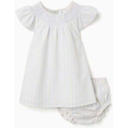 ZIPPY Vestido e um tapa-fraldas às riscas B&S; para bebé menina, branco/amarelo/azul Azul Claro 12-18 Months