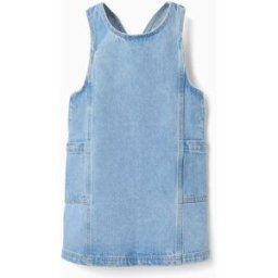 ZIPPY Saia de peito de ganga com bolsos para menina, azul-claro Azul Claro 3-4 Years