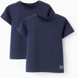 ZIPPY Pack 2 T-shirts Lisas em Algodão para Bebé Menino, Azul Escuro Azul 18-24 Months