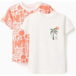 ZIPPY 2 T-shirts com estampados de praia para bebé menino, branco/laranja Branco 12-18 Months