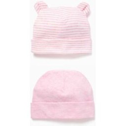 ZIPPY Set de 2 gorros de algodão lisos/riscas para recém-nascida, rosa/branco Misto 3-6 Months